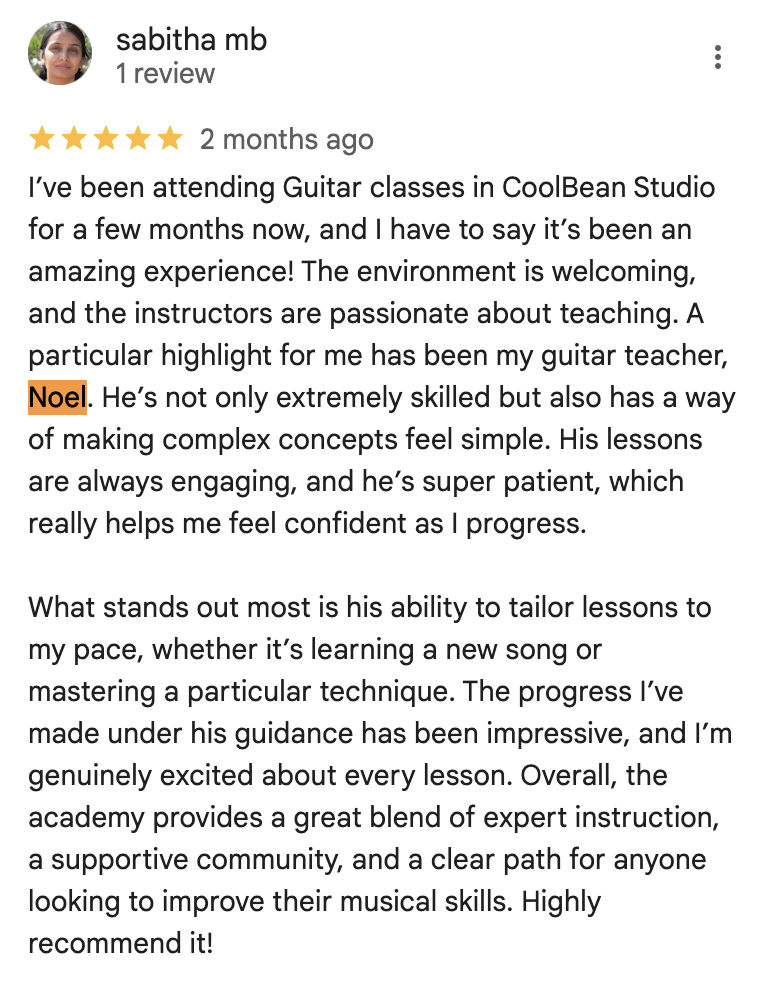 Screenshot of review from Sabitha MB
