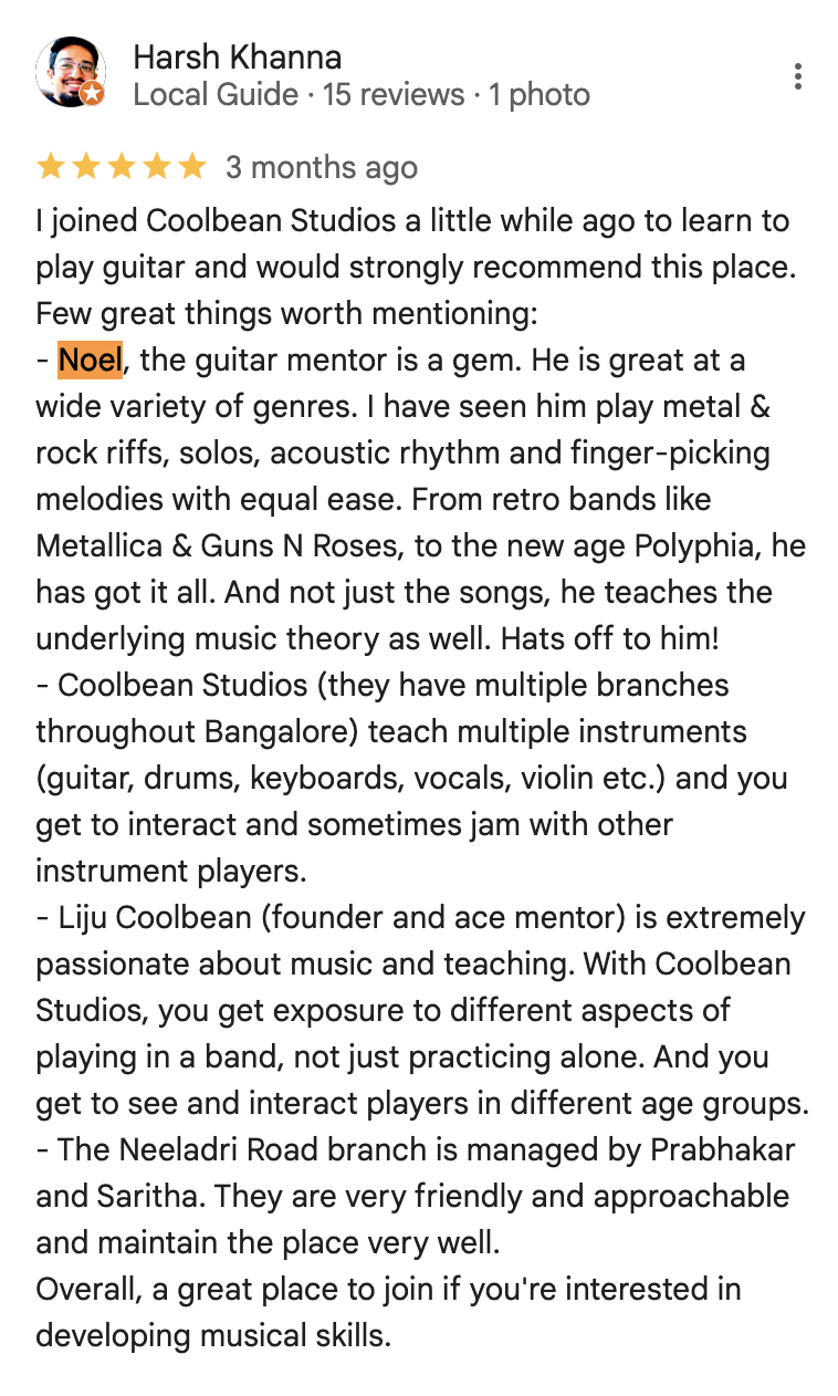 Screenshot of review from Rahul Verma